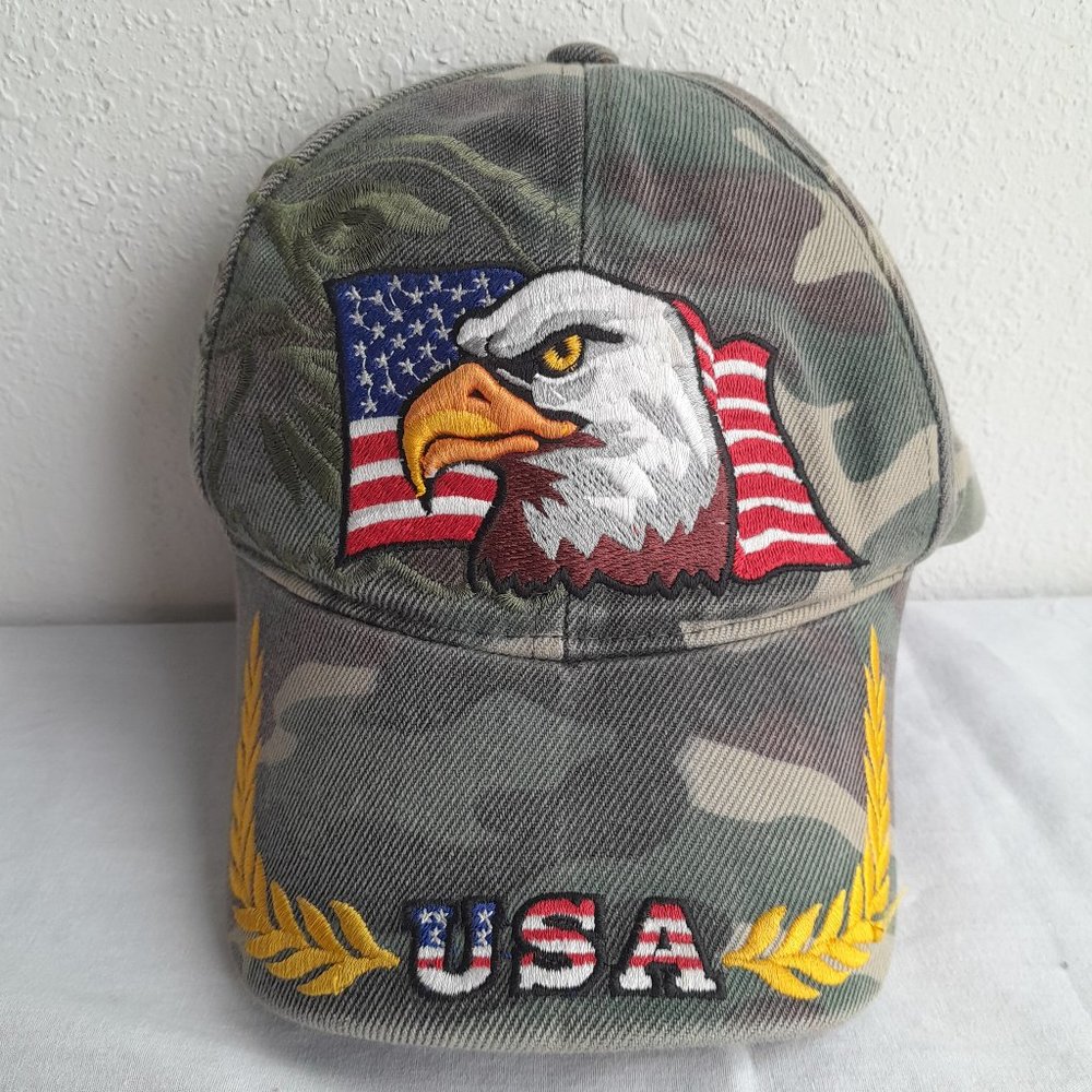 USA Embroidered Eagle Flag Camo Santo Cap Baseball Adjustable Patriotic Hat